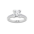 2.90 ctw Asscher Lab-Grown Diamond Pave Engagement Ring in 14K White Gold for Women | E Color, VS1 Clarity, IGI Certified 2.50 ct Center Diamond