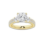 3.50 ctw Cushion Lab-Grown Diamond Three Stone Double Row Engagement Ring in 14K Yellow Gold for Women | E Color, VS1 Clarity, IGI Certified 2.50 ct Center Diamond