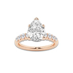 3.54 ctw Pear Lab-Grown Diamond Side Stone Engagement Ring in 14K Rose Gold for Women | Colorless D, VVS1 Clarity, IGI Certified 3.00 Ct Center Diamond