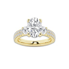 3.50 ctw Oval Lab-Grown Diamond Three Stone Double Row Engagement Ring in 14K Yellow Gold for Women | D Color, VVS1 Clarity, IGI Certified 2.50 ct Center Diamond