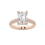 3.28 ctw Emerald Lab-Grown Diamond Hidden Halo Side Stone Engagement Ring in 18K Rose Gold for Women | Colorless D, VVS1 Clarity, IGI Certified 3.00 ct Center Diamond