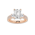 4.46 ctw Emerald Lab-Grown Diamond Three Stone Double Row Engagement Ring in 14K Rose Gold for Women | E Color, VS1 Clarity, IGI Certified 3.50 ct Center Diamond
