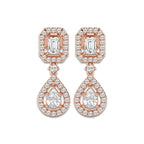4 ctw Emerald and Pear Lab Grown Diamond Dangle Earrings 14K Rose Gold, DE, VS1