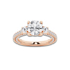 Hyacinth 4 1/2 ctw Round Lab Grown Diamond Three Stone Engagement Ring with Side Diamonds 14K Rose Gold, E, VS1 | IGI Certified, 3 ct Center