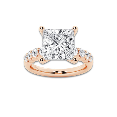 6.66 Ct Princess Lab-Grown Diamond Half Eternity Engagement Ring in 14K Rose Gold for Female, Colorless (D), VVS1 Clarity | IGI Certified, 6.00 Ct Center Diamond