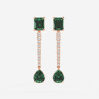 9X7mm Emerald Cut, 10x8mm Pear Cut Created Emerald and 3/4 ctw Round Lab Grown Diamond Linear Earrings 14K Rose Gold