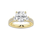 4.46 ctw Round Lab-Grown Diamond Three Stone Double Row Engagement Ring in 14K Yellow Gold for Women | E Color, VS1 Clarity, IGI Certified 3.50 ct Center Diamond