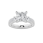 4.00 ctw Princess Lab-Grown Diamond Three Stone Double Row Engagement Ring in Platinum for Women | E Color, VS1 Clarity, IGI Certified 3.00 ct Center Diamond