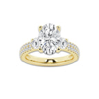 4.00 ctw Oval Lab-Grown Diamond Three Stone Double Row Engagement Ring in 14K Yellow Gold for Women | E Color, VS1 Clarity, IGI Certified 3.00 ct Center Diamond
