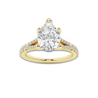 1.83 ctw Pear Lab-Grown Diamond Split Shank Side Stone Engagement Ring in 14K Yellow Gold for Women | Colorless E, VS1 Clarity, IGI Certified 1.50 ct Center Diamond