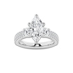3.50 ctw Marquise Lab-Grown Diamond Three Stone Double Row Engagement Ring in Platinum for Women | D Color, VVS1 Clarity, IGI Certified 2.50 ct Center Diamond