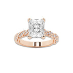 7.42 ctw Radiant Lab-Grown Diamond Twisted Band Engagement Ring in 14K Rose Gold for Women | Colorless E, VS1 Clarity, IGI Certified 7.00 ct Center Diamond