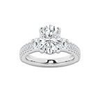 3.50 ctw Oval Lab-Grown Diamond Three Stone Double Row Engagement Ring in Platinum for Women | E Color, VS1 Clarity, IGI Certified 2.50 ct Center Diamond