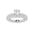 2.00 ctw Emerald Lab-Grown Diamond Split-Prong Set Side Stone Engagement Ring in 14K White Gold for Women | Colorless E, VS1 Clarity, IGI Certified 1.00 ct Center Diamond
