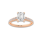 1.39 ctw Emerald Lab-Grown Diamond Pave Engagement Ring in 14K Rose Gold for Women | D Color, VVS1 Clarity, IGI Certified 1.00 ct Center Diamond