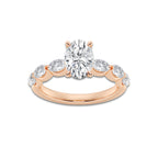 Bridget 2 1/3 ctw Oval Lab Grown Diamond Side Stone Solitaire Engagement Ring 14K Rose Gold, D, VVS | IGI Certified, 1 1/2 ct Center