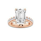 7.00 ctw Emerald Lab-Grown Diamond Split-Prong Set Side Stone Engagement Ring in 14K Rose Gold for Women | Colorless E, VS1 Clarity, IGI Certified 6.00 ct Center Diamond