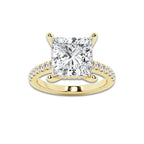 6.37 ctw Princess Lab-Grown Diamond Hidden Halo Side Stone Engagement Ring in 18K Yellow Gold for Women | Colorless E, VS1 Clarity, IGI Certified 6.00 ct Center Diamond