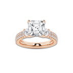 4.46 ctw Asscher Lab-Grown Diamond Three Stone Double Row Engagement Ring in 14K Rose Gold for Women | E Color, VS1 Clarity, IGI Certified 3.50 ct Center Diamond