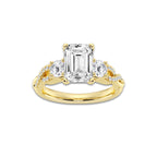 3.10 ctw Emerald Lab-Grown Diamond Side Stone Engagement Ring in 14K Yellow Gold for Women | Colorless D, VVS1 Clarity, IGI Certified 2.50 ct Center Diamond
