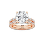 6.22 ctw Round Lab-Grown Diamond Double Row Diamond Engagement Ring in 14K Rose Gold for Women | Colorless E, VS1 Clarity, IGI Certified 5.00 ct Center Diamond