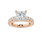 3.00 ctw Princess Lab-Grown Diamond Split-Prong Set Side Stone Engagement Ring in 14K Rose Gold for Women | Colorless E, VS1 Clarity, IGI Certified 2.00 ct Center Diamond