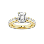 4.00 ctw Emerald Lab-Grown Diamond Split-Prong Set Side Stone Engagement Ring in 14K Yellow Gold for Women | Colorless E, VS1 Clarity, IGI Certified 3.00 ct Center Diamond