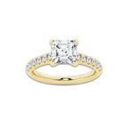 2.41 ctw Asscher Lab-Grown Diamond Pave Engagement Ring in 14K Yellow Gold for Women | E Color, VS1 Clarity, IGI Certified 2.00 ct Center Diamond