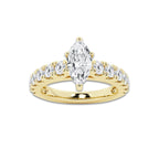 2.00 ctw Marquise Lab-Grown Diamond Split-Prong Set Side Stone Engagement Ring in 14K Yellow Gold for Women | Colorless E, VS1 Clarity, IGI Certified 1.00 ct Center Diamond