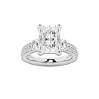 4.46 ctw Radiant Lab-Grown Diamond Three Stone Double Row Engagement Ring in 14K White Gold for Women | E Color, VS1 Clarity, IGI Certified 3.50 ct Center Diamond