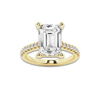 5.30 ctw Emerald Lab-Grown Diamond Hidden Halo Side Stone Engagement Ring in 18K Yellow Gold for Women | Colorless E, VS1 Clarity, IGI Certified 5.00 ct Center Diamond