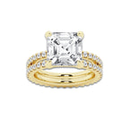 7.22 ctw Asscher Lab-Grown Diamond Double Row Diamond Engagement Ring in 14K Yellow Gold for Women | Colorless E, VS1 Clarity, IGI Certified 6.00 ct Center Diamond