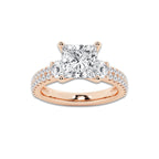 4.00 ctw Princess Lab-Grown Diamond Three Stone Double Row Engagement Ring in 14K Rose Gold for Women | D Color, VVS1 Clarity, IGI Certified 3.00 ct Center Diamond