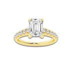 1.91 ctw Emerald Lab-Grown Diamond Pave Engagement Ring in 14K Yellow Gold for Women | D Color, VVS1 Clarity, IGI Certified 1.50 ct Center Diamond
