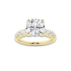 3.04 ctw Round Lab-Grown Diamond Side Stone Engagement Ring in 14K Yellow Gold for Women | Colorless E, VS1 Clarity, IGI Certified 2.50 Ct Center Diamond