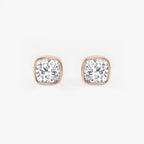 1 1/2 ctw Cushion Lab Grown Diamond Bezel Set Solitaire Stud Earrings 14K Rose Gold, E, VS1