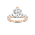 2.04 Ct Pear Lab-Grown Diamond Half Eternity Engagement Ring in 14K Rose Gold for Female, Colorless (E), VS1 Clarity | IGI Certified, 1.50 Ct Center Diamond