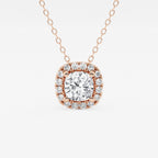 1 1/5 ctw Cushion Lab Grown Diamond Halo Pendant with Adjustable Chain 14K Rose Gold, E, VS1 | IGI Certified, 1 ct Center