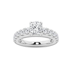 2.00 ctw Cushion Lab-Grown Diamond Split-Prong Set Side Stone Engagement Ring in 14K White Gold for Women | Colorless D, VVS1 Clarity, IGI Certified 1.00 ct Center Diamond