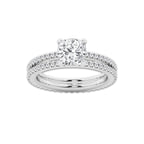 2.19 ctw Cushion Lab-Grown Diamond Double Row Diamond Engagement Ring in 14K White Gold for Women | Colorless D, VVS1 Clarity, IGI Certified 1.50 ct Center Diamond