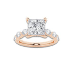 3.48 ctw Princess Lab-Grown Diamond Marquise Side Stone Engagement Ring in 14K Rose Gold for Women | Colorless D, VVS1 Clarity, IGI Certified 3.00 ct Center Diamond