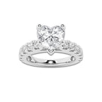 2.50 ctw Heart Lab-Grown Diamond Split-Prong Set Side Stone Engagement Ring in 14K White Gold for Women | Colorless E, VS1 Clarity, IGI Certified 1.50 ct Center Diamond
