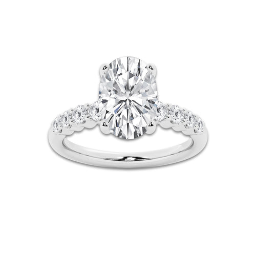 5.66 Ct Oval Lab-Grown Diamond Half Eternity Engagement Ring in Platinum for Female, Colorless (D), VVS1 Clarity | IGI Certified, 5.00 Ct Center Diamond