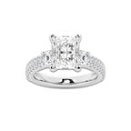 4.00 ctw Radiant Lab-Grown Diamond Three Stone Double Row Engagement Ring in Platinum for Women | D Color, VVS1 Clarity, IGI Certified 3.00 ct Center Diamond