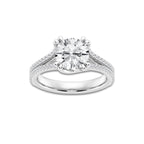 2 1/3 ctw Round Lab Grown Diamond Double Heart Shape Prong Split Shank Side Stone Engagement Ring Platinum, E, VS1 | 2 ct Center