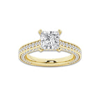 Kelly 3 ctw Princess Lab Grown Diamond Pave Profile Side Stone Engagement Ring 14K Yellow Gold, E, VS1 | IGI Certified, 2 ct Center