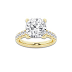 6.55 ctw Cushion Lab-Grown Diamond Pave Engagement Ring in 14K Yellow Gold for Women | D Color, VVS1 Clarity, IGI Certified 6.00 ct Center Diamond