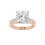 6.66 Ct Cushion Lab-Grown Diamond Half Eternity Engagement Ring in 14K Rose Gold for Female, Colorless (D), VVS1 Clarity | IGI Certified, 6.00 Ct Center Diamond