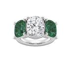 Buttercup 7 1/2 ctw Elongated Cushion Cut Emerald and Elongated Cushion Lab Grown Diamond Three Stone Engagement Ring 14K White Gold, D, VVS | IGI Certified, 4 1/2 ct Center