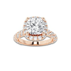 Jane 2 1/8 ctw Cushion Lab Grown Diamond Ribbon Halo Engagement Ring 14K Rose Gold, D, VVS | IGI Certified, 1 1/2 ct Center